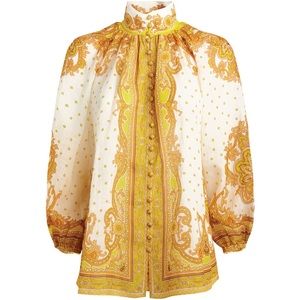 Zimmermann Yellow Paisley Print Mock Neck Blouse